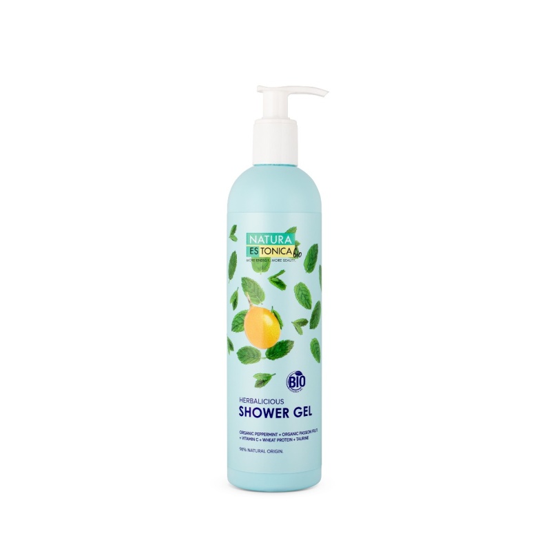 Gel de dus natural cu menta si fructul pasiunii Herbalicious, 400ml, Natura Estonica