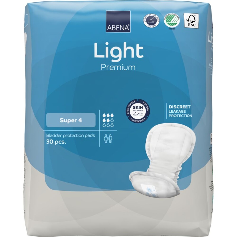 Absorbante anatomice pentru incontinenta moderata Premium Light Super 4 cu absorbtie 850ml, 30 bucati, Abena