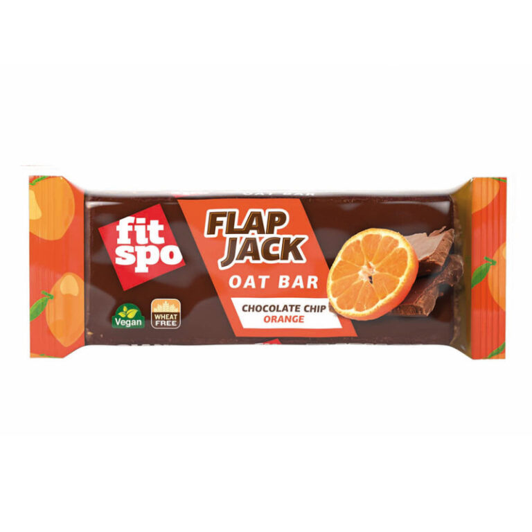 Batonul de ovăz FitSpo flapjack chocolate chip orange, o gustare energizantă și delicioasă