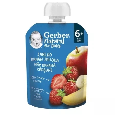 Piure gerber natural măr, banană și căpșuni, o opțiune sănătoasă pentru diversificarea bebelușului?